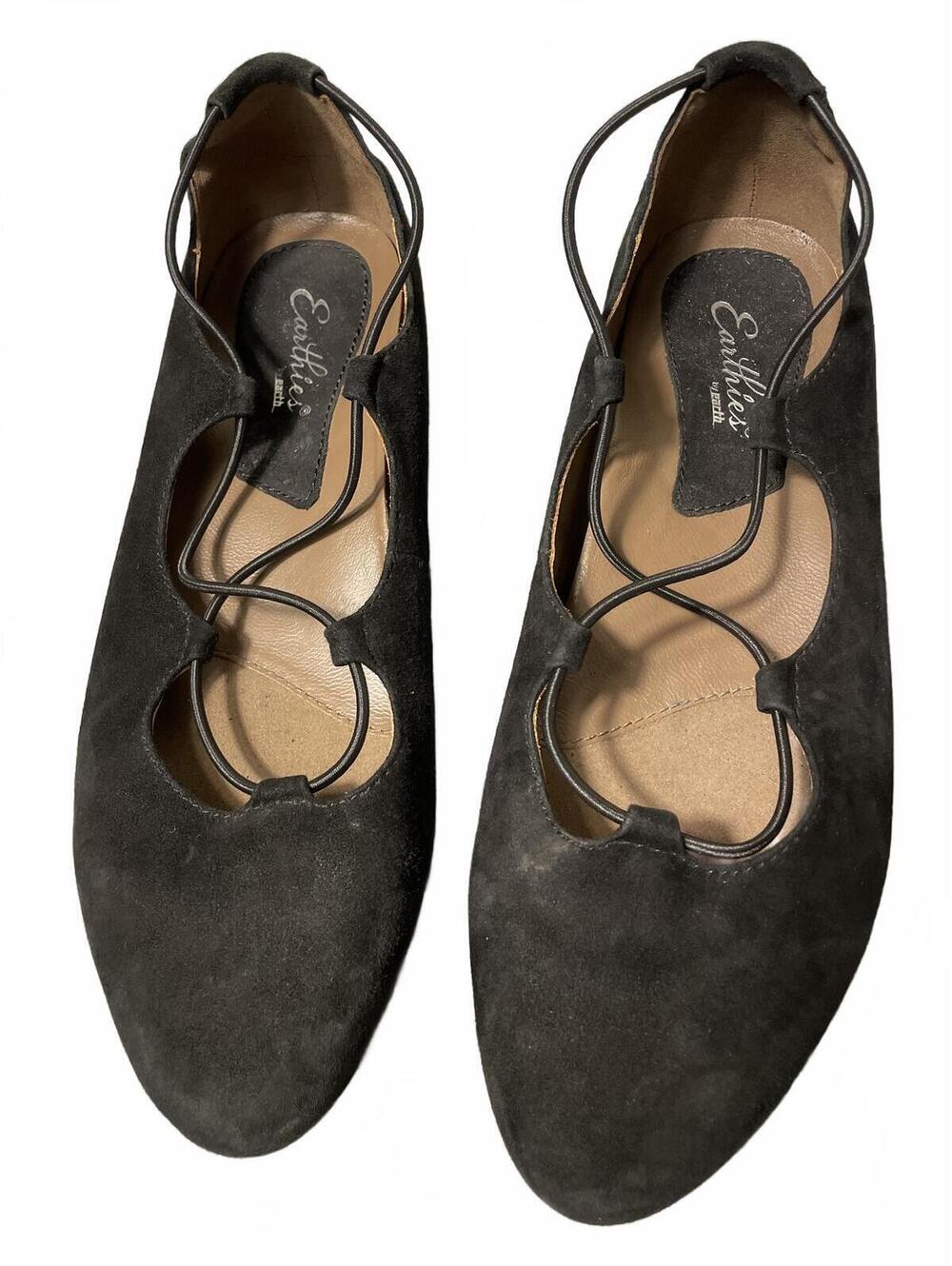Earthies Black Suede Leather Flats Womens 10 Black Ballet